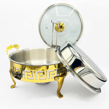 Large 32cm Buffet Serving Dishes with Lid, Stand & Burner-Stainless Steel